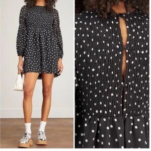 GANNI Black + White Polka Dot Crepe Dress